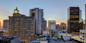 A view of Downtown San Diego at sunset.